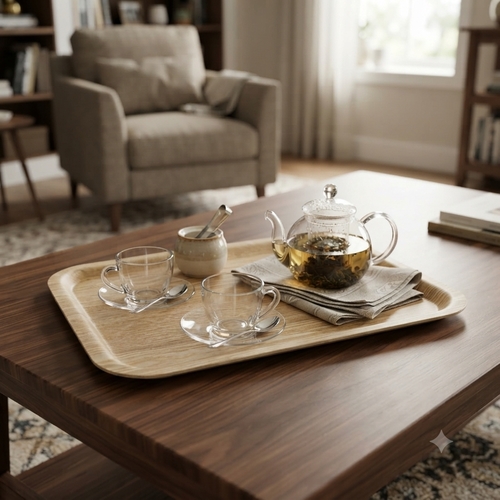 صينية تقديم مستطيلة الشكل بتصميم خشبي أنيق NY-ZM639