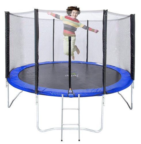 Beet Al3abna - trampoline 12 ft - Trampoline jumping fun For children from the age of 3 to adults, they can do their outdoor activities. The structure is made of strong materials such as PVC steel. Water and sun repellent lining, zinc-coated springs, rust-proof. It also has a leather protection on the pillars and springs and protection nets to make it safer for children 
 Bear all weights 
 12 foot (Free installation service)
 Size: 366 x 366 x 250 cm