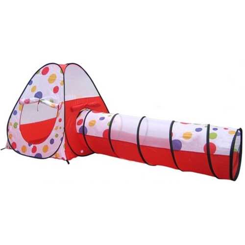 A tent with a tunnel - A tent with a tunnel With 100 balls 
 Suitable room 
 You don't need a big place 
 The child has fun with the tent full of balls The impression of joy and pleasure 
 A mixture of ancient and modern times 
 The size is approx 200 cm x 60 cm height 60 cm