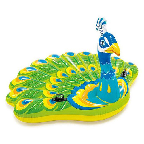 Peacock Island - Fall in love with the colorful and lively Intex Peacock Island. The fun inflatable Peacock island is great for playing or lounging. The vibrant colors are perfect for kids. Constructed with 2 heavy duty handles, 3 air chambers, and repair patch. Package Dimension 14 in x 16 in x 3.875 in. Age Grading 6+ 
 size : 193 x 163 x 94 cm