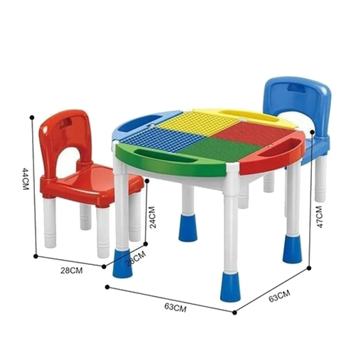 LEGO table - With this set your kids can play, color, craft and build for hours. The compact set can be placed anywhere and save you space in the home. Table and chairs provide a comfortable seat in your home where children can play. The built-in storage space ensures there is always a tidy place after having fun. 
 Benefits: Set of 1 table, 2 chairs, 4 trays. Can be used as coloring and craft table, reading corner, game table, etc. Nice and elegant design Easy to assemble Block table - play with blocks Good quality Practical storage space under the seats Suitable for boys and girls and any interior decoration Suitable for DUPLO and LEGO building blocks Specify: Age range: 2-6 years Material: PU (polyurethane) Table dimensions: 63 x 63 x 47 cm (L x W x H) Chair Dimensions: 28 x 28 x 44 cm (L x W x H) Package Dimensions: 57.3 x 19.3 x 48.3 cm (L x W x H) content: A table with a lot of interior space (large table and children's table) - for playing, eating and studying Two chairs High ‣ 4 side trays for cubes 
 Are you looking for a nice table with chairs with lots of storage space where your child can play and learn, among other things? Then G2G 2 in 1 kids table is the best choice.