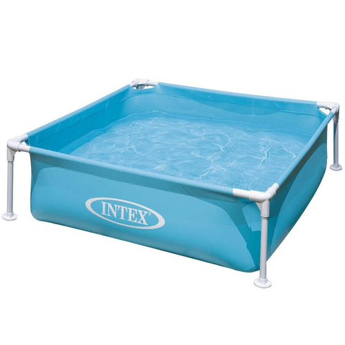 Small square swimming pool - Enjoy fun under the sun in your backyard this summer with the Intex Blue Mini Frame Pool. Perfect for the little ones, this pool is easy to set up and perfect for a warm day. This fun beginner frame pool includes foam-padded horizontal beams for comfort and a drain plug for easy drainage. Size: 122 x 122 x 30 cm