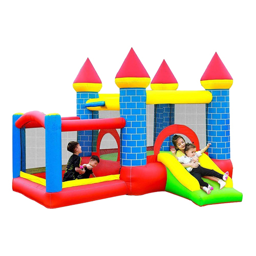 Bouncy castle - ★ PERFECT GIFT - The bounce house with slide is your kids' favorite game to play in the yard and have a birthday party with family. ★STURDY AND DURABLE QUALITY - The bouncy castle with slides use double stitching seams with durable 420D nylon fabric and PVC tarpaulin, more reinforced fabric is used for bounce area and sliding surface to avoid tearing at the seams. ★ Well Stitched & Light Air Leakage - All seams of the bouncy castle with slide are stitched very well with lightly punched eyelets to avoid light air leakage from the seams and keep it fully inflated when playing. ★ EASY TO SETUP AND STORE - The bouncy castle with slide comes with heavy duty air blower and low volume, just take 2 minutes to inflate it