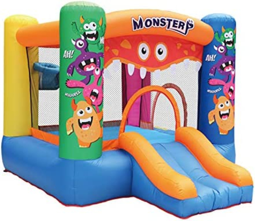 Bouncy Monster - The inflatable castle with slide is your kids' favorite game to play in the yard and have a birthday party with family. STURDY AND DURABLE QUALITY: The bouncy castle with slide uses double seam stitching with durable 420D nylon fabric and PVC tarpaulin, and more reinforcement fabric is used for the bounce area and sliding surface to prevent tearing at the seams. ★ Well Stitched & Slight Air Leak: All seams of the bouncy castle with slide are well stitched with holes to prevent little air leakage from the seams and keep it fully inflated when playing. ★EASY TO SET UP AND STORE WITH LOW SOUND BLOWER: The inflatable slide castle comes with a heavy duty blower and a low sound blower, only takes 2 minutes to inflate, keep the blower on while playing