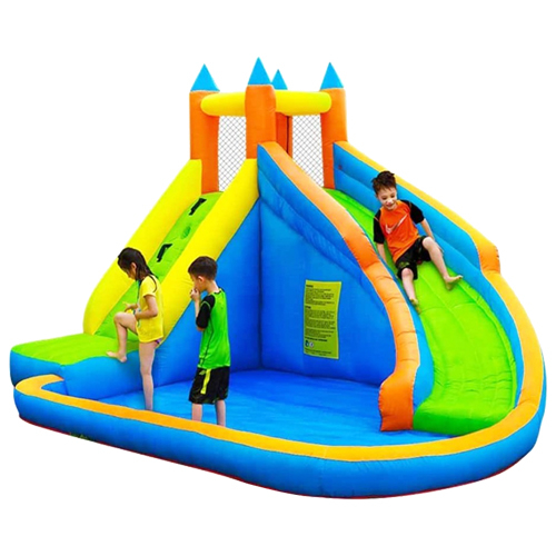 Bouncy slides - Kids inflatable water slides for backyard with air blower ★ The inflatable water park will be a great idea! Toddlers are very active and love to jump and climb. The attached water spray is a good toy for kids to play water which is a lot of fun and much beneficial for kids' development and health. Safety design and high quality will create special childhood memories for your kids. Just place the bouncer slide in your yard and let your sweet heart jump free. Main Features ★ Water spray function, water pipe and pipe connector included. ★ Easy to install and quick setup of the water slide about 2-3 minutes with heavy duty blower. 
 ★ The bounce slide is perfectly sized to provide enough interior space to bounce freely and comes with handy ground stakes for quick and safe outdoor setup.