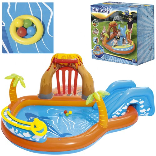 Island Basin - The gaming center is specially designed to provide many hours of entertainment. It comes with a fun slide, a detachable inflatable water spot, an inflatable ball ramp, and a ring toss game. It is finished in multiple vibrant colors to give it a more attractive look. Inflatable and inflatable accessories can be easily packaged and folded for easy storage and transportation. For added cuteness, the kids pool set also includes tie-down ropes, rings, and a water sprayer. Size: 265 x 265 x 104 cm