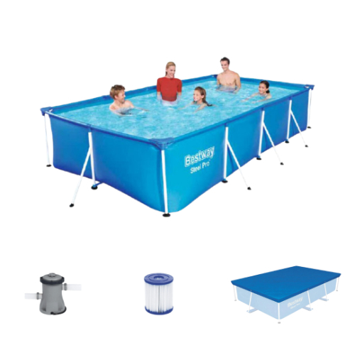 Swimming pool 400 x 211 x 81 cm with cover and filter - Your own swimming pool in your own backyard! The SteelPro above ground pool offers an ultra-durable option at a great price. The corrosion-resistant steel frame is sturdy and durable to provide your home all summer long. Reinforced filters and resistance material. This pool assembles and disassembles for off-season storage. No tools are needed, and the hose connects to the start valve quickly. Swimming Steel Pro. SIZE : 400 X 211 X 81 CM