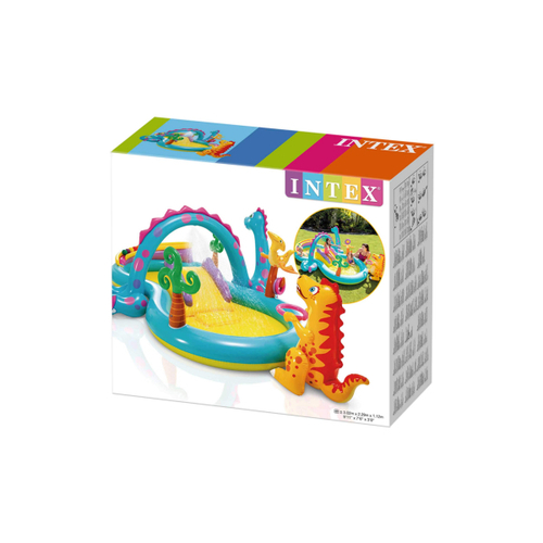 Toys Castle  - INTEX DINOLAND WATER PLAY CENTER - WATER SPRAYER TO KEEP KIDS COOL IN THE SUMMER
 - INCLUDES WATERSLIDE, RAILS FOR BALLS & 6 BALLS
 
- SIZE: 333*229*112