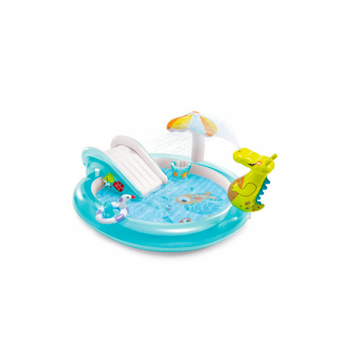 INTEX GATOR PLAY CENTER - WATER SPRAYER TO KEEP KIDS COOL IN THE SUMMER
 - INCLUDES WATERSLIDE, RAILS  

-SIZE: 203*173*89 CM