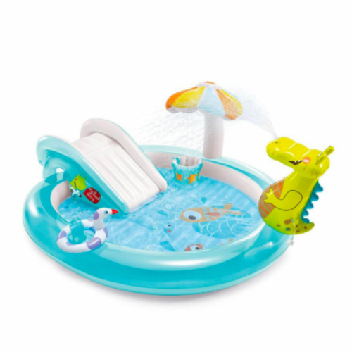 Toys Castle  - INTEX GATOR PLAY CENTER - WATER SPRAYER TO KEEP KIDS COOL IN THE SUMMER
- INCLUDES WATERSLIDE, RAILS 

- SIZE: 203*173*89 CM