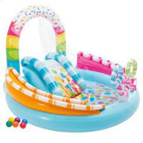 INFLATABLE CANDY FUN PLAY CENTER POOL - Make way for Intex's Candy Zone Play Center. The colorful playland will entertain for hours on end. The play center includes a waterside 
 SIZE: 170cmX168cmX122cm