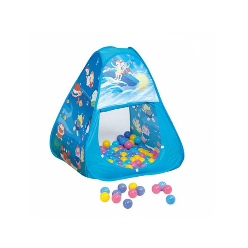 MAGIC BALL HOUSE - Ocean play house triangle is fun, easy to use and portable with a curtain for a door that could be rolled up and fixed by a tie. When the curtain is put down, it could be fixed by velcro.