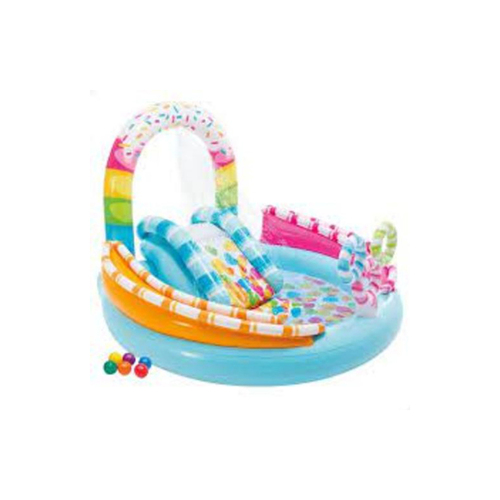 INFLATABLE CANDY FUN PLAY CENTER POOL - Make way for Intex's Candy Zone Play Center. The colorful playland will entertain for hours on end. The play center includes a waterside 
 SIZE: 170cmX168cmX122cm