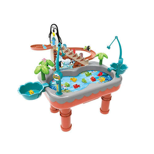Penguin Fishing 2 in 1 - A fun and interactive 2-in-1 playset combining fishing and sliding! Kids can fish using a magnetic rod while enjoying water play, as penguins slide down a cute track for extra excitement. Great for developing hand-eye coordination and encouraging parent-child interaction.