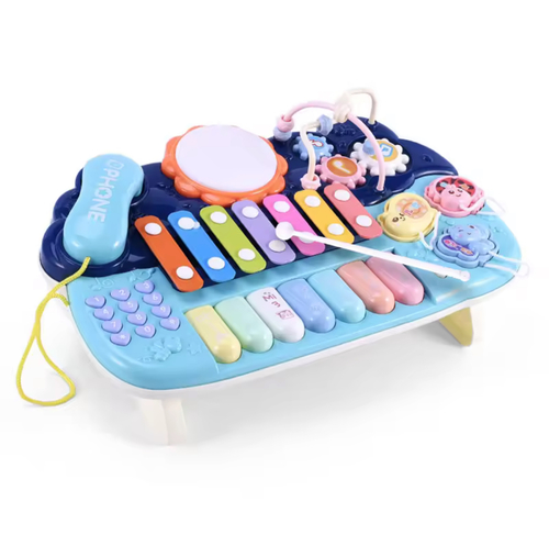 Multifunction Musical Piano Toy for Kids - A multifunctional musical piano toy featuring a colorful piano, small drum, xylophone, and other percussion tools. Helps develop musical sense, creativity, and hand-eye coordination, with a safe and fun design for learning through play.