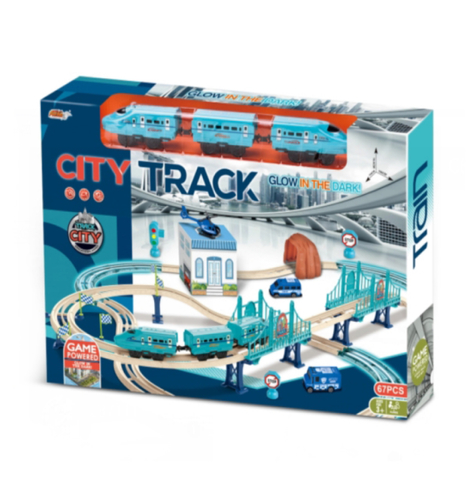 City Train Track - A city train track playset that includes railway tracks, bridges, and accessories for an exciting play experience. It encourages creativity and imagination while children build the track and run the train, and it features glow-in-the-dark elements for extra fun.