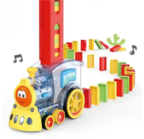 Domino Train - A fun domino train toy that automatically places domino pieces in a row as the train moves. It provides an exciting and interactive play experience while helping develop children’s focus and motor skills with colorful domino pieces that can be arranged in different ways.