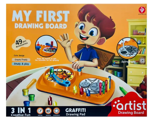 Kids Drawing Board - A creative drawing board for kids that includes various tools and colors to help children draw, color, and create different designs. It offers a fun learning experience that encourages creativity and artistic skills, with multiple accessories that allow children to explore and express their imagination.