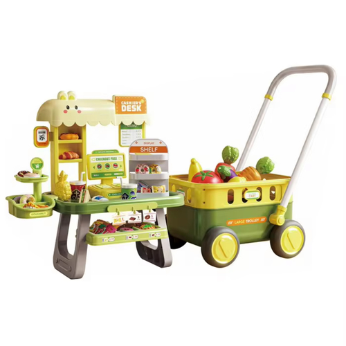 Kids Cashier Set - A complete cashier set with a shopping cart, including various accessories like fruits and groceries. Helps develop imaginative play and interaction while providing a fun and realistic shopping experience.