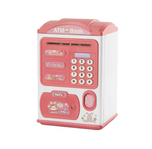Kids Fingerprint Piggy Bank - An innovative electronic piggy bank with fingerprint access and keypad, designed to help kids learn saving in a fun and secure way. Features sound and light effects with automatic cash insertion.