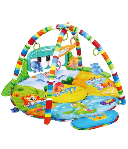 بساط بيانو أطفال - A baby play mat equipped with a musical piano and colorful hanging toys that encourage movement and exploration. It provides a comfortable and safe play area while helping develop the baby’s senses and motor skills through fun lights and sounds.