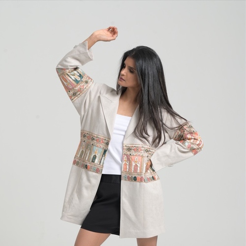 light gray blazer with handmade bohemian style - Dry clean