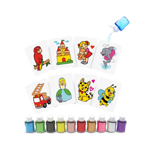 Sand Colouring - Sand colouring Art and entertainment together! Your child will have a fun and useful time while playing it. The sand painting set is a wonderful set that contributes to the development of children\