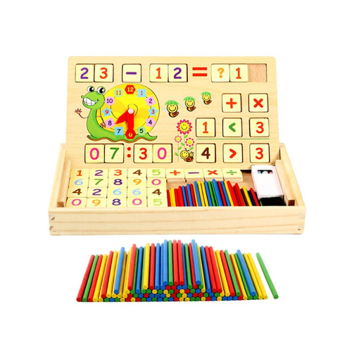 Wooden Count Box - Wooden account box One of the best products for your child to learn counting, addition, subtraction, multiplication and division in a practical way. It also supports his psychological, mental and cognitive development, teaches correct and logical thinking, and brings habits such as organization, examination and research. It is a very interesting and useful product. Product Description: wooden box 100 pieces of wooden sticks 69 written wooden blocks 3 pieces of chalk One piece eraser Dimensions: 18 x 31 cm Safe raw material suitable for baby's health * Our products have been tested under .CE toy safety standards