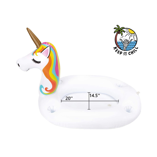 Inflatable unicorn serving drinks