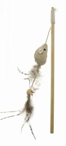 A stick with string and a toy in the shape of a mouse - A stick with string and a toy in the shape of a mouse