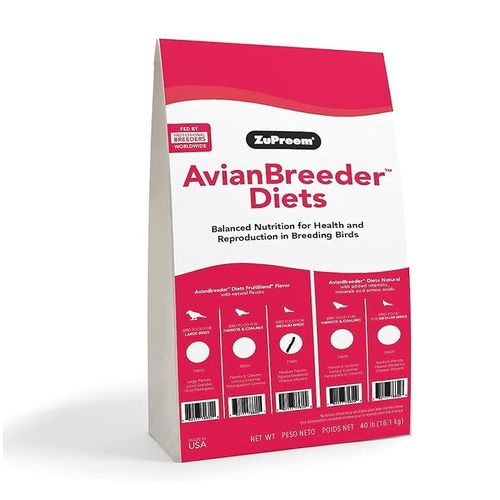 ZuPreem Fruit Blend Cockatiel Avian Breeder Diet 40lb - ZuPreemThe ZuPreem Fruit Blend Cockatiel Avian Breeder Diet is a premium 40 lb (18.1 kg) food designed specifically for breeding cockatiels, featuring a delicious fruit blend that promotes health and vitality. Made in the USA, this nutrient-rich formula supports reproductive health and is perfect for special occasions.BIRTHDAY TREAT READY - Ideal for celebrating your feathered friend's special day! CONVENIENT BULK SIZE - 40 lbs ensures you won't run out anytime soon. PERFECT FOR BREEDING - Supports reproductive health and chick development. NUTRIENT RICH FORMULA - Crafted for optimal avian health and vitality. FRUIT INFUSED GOODNESS - Delicious blend that your cockatiel will love.