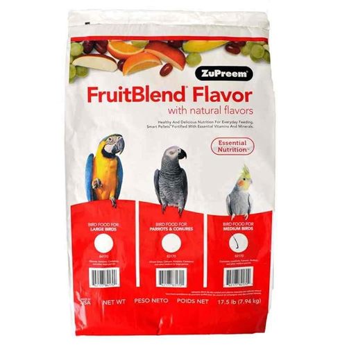 ZuPreem FruitBlend Flavor Pellets Bird Food for Medium Birds, 17.5 LB Bag - Powerful Pellets Made in - 🐦 Elevate your bird's dining experience with flavor and flair!ZuPreem FruitBlend Flavor Pellets are specially formulated for medium birds, providing a balanced diet enriched with 21 essential vitamins and minerals. Made in the USA, these pellets feature a delightful mix of real fruit flavors and come in five visually appealing shapes, ensuring your feathered friends enjoy both taste and nutrition.VISUAL APPEAL - Five vibrant shapes and colors to stimulate your bird's senses. PERFECTLY SIZED - Designed specifically for medium-sized parrots like cockatiels and lovebirds. FLAVOR EXPLOSION - Deliciously crafted with real bananas, oranges, apples, and grapes. QUALITY YOU CAN TRUST - Fixed formulations made from high-quality U.S. sourced ingredients. NUTRIENT RICH GOODNESS - Packed with 21 essential vitamins and minerals for optimal health.