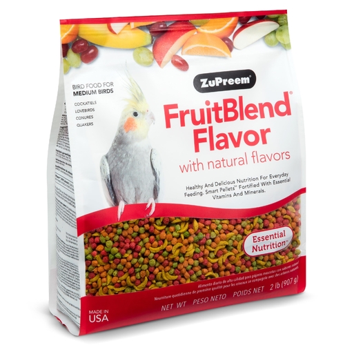 zupreem FruitBlend Bird pellets 2 Ib 0.9kg - Zupreem with natural flavor 2Ib (907g) Daily bird food for Medium birds Cockatiels,Lovebirds, Conures and Quakers.