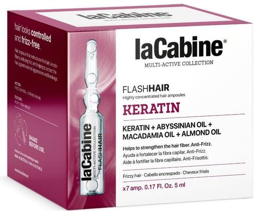 laCabine FLASH HAIR KERATIN AMPOULES 7X5ML SE - أمبولة شعر عالية التركيز تعمل على إعادة هيكلة ألياف الكيراتين في
  الشعر، وحمايتها من الاعتداءات الخارجية، وإصلاحها وتقليل خطر التكسر.