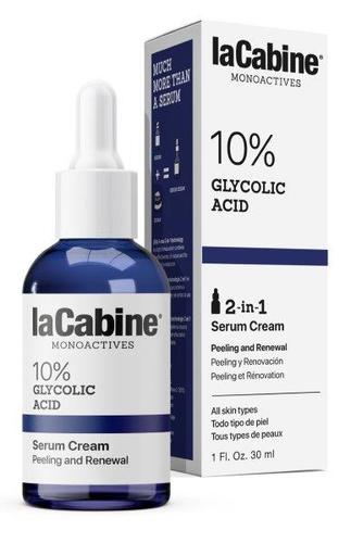 laCabine MONOACTIVE 10% GLYCOLIC ACID SERUM CREAM 30ML - كريم سيروم 2 في 1 يحتوي على 10% من حمض الجليكوليك. حمض ألفا
  هيدروكسي (AHA) ذو تأثير تقشير مكثف يساعد على تسريع تجديد الخلايا وتحسين مظهر
  التجاعيد والبشرة. في خطوة واحدة فقط، احصلي على بشرة مثالية ومشرقة.