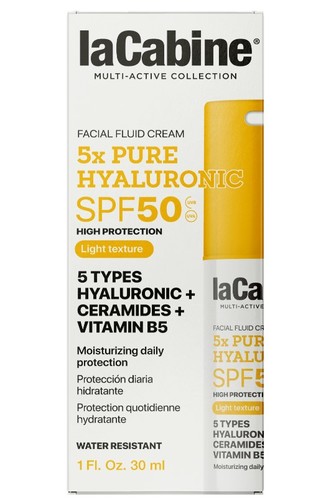 سائل واقي من الشمس بحمض الهيالورونيك النقي SPF50 - كريم شمس سائل للاستخدام اليومي. حماية SPF50، مُركّب بخمسة أنواع من حمض الهيالورونيك والسيراميدات وفيتامين B5. يُرطّب البشرة ويُقوّي حاجزها الواقي. حماية كاملة ضد أشعة UVA وUVB، لمنع علامات الشيخوخة الضوئية وأضرار أشعة الشمس. مُركّب بحمض الهيالورونيك بأحجام مختلفة والسيراميدات، يُوفّر ترطيبًا مكثفًا وطويل الأمد مع تقوية حاجز البشرة الواقي. قوامه السائل مقاوم للماء، ويُحافظ على راحة البشرة دون أن يُصبح دهنيًا. 30 مل | جميع أنواع البشرة | للاستخدام اليومي | قوام كريمي خفيف وناعم، منعش وسريع الامتصاص | مُختَبَر من قِبَل أطباء الجلدية.