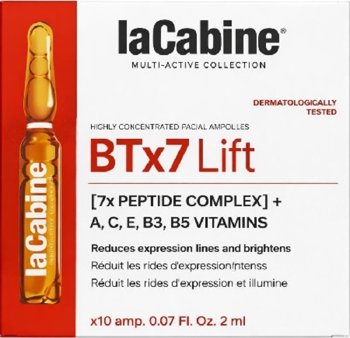 أمبولات BTX7 لشد الوجة بديل البوتكس - أمبولات عالية الدقة مضادة
للتجاعيد للوجه، تحتوي على 7 ببتيدات لشد البشرة ومزيج من الفيتامينات.

تعمل على تنعيم خطوط التعبير التسعة بشكل ملحوظ، وشد
البشرة وتحسينها من الداخل.

ما الذي يميزها؟

✓ تركيبة تحتوي على 7 ببتيدات لشد البشرة، مستوحاة من حقن البوتوكس، تعمل بتناغم لتقليل التجاعيد وتحسين مرونة البشرة.

✓ فيتامينات أ، ج، هـ، ب3، وب5، المستخدمة في علاجات الميزوثيرابي الاحترافية للوجه، والتي تُنعش البشرة وتُحسّن جودتها.

✓ بديل موضعي فعال وغير جراحي للعلاجات التجميلية الطبية، يُفضّله ثلثا المستخدمين.

✓ قوام سائل، خفيف الوزن، وسريع الامتصاص، مثالي للاستخدام اليومي.

اكتشفي نتائجه السريرية المُثبتة:

✓ لاحظ 75% من المستخدمين انخفاضًا ملحوظًا في التجاعيد.

✓ لاحظ 75% تأثيرًا مُشدًا للبشرة.

✓ لاحظ 85% بشرة أكثر إشراقًا.