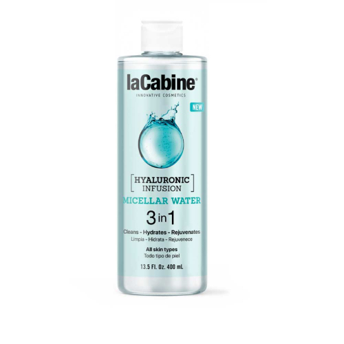 LACABINE- MICELAR WATER 400 ML (SE) - Rejuvenating micellar water 3 in 1, an infusion of hyaluronic acid for your skin. Deep cleanses, hydrates and rejuvenates in a single gesture Ultra-gentle formula respects the biological balance of the skin 
 400ml. | All skin types | Daily use
