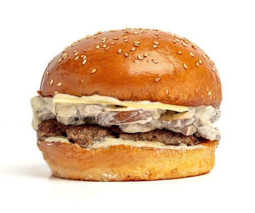 Truffle Mushroom - Black Angus Beef slice, Mushroom creamy mixture, white cheese, black truffle sauce, and served on toasted sesame bun.