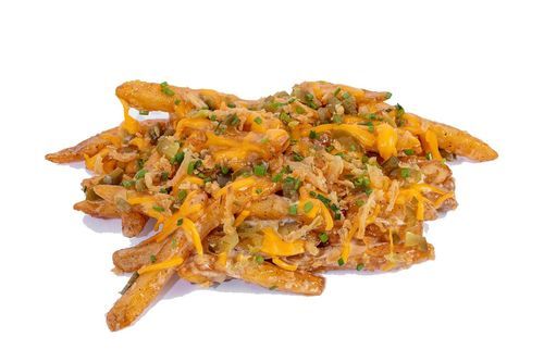 Loaded Fries - Loaded Fries with Special sauce, Cheddar Cheese sauce, Crispy Fried onion ,Jalapeño pieces and Fresh Chives.