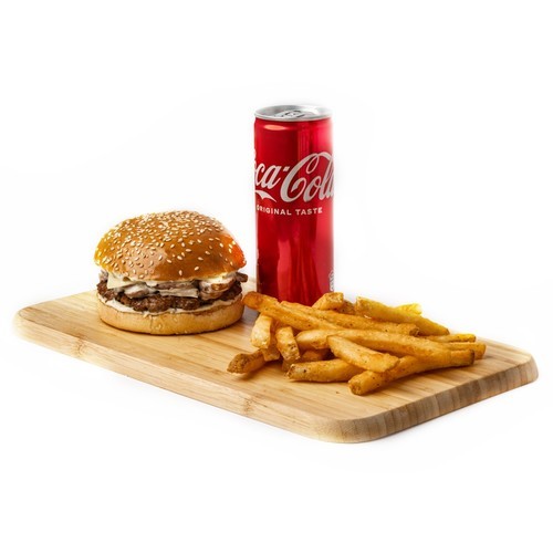 Truffle Mushroom Meal - Truffle Mushroom Burger meal with Fries and a Soft Drink of your choice or water.