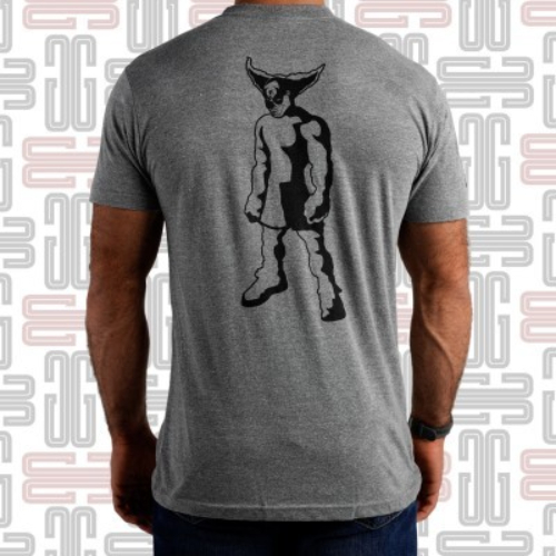 Rogue Pukie T-Shirt - Introduced at the 2022 CrossFit Games, the Rogue “Pukie” Shirt pays homage to the unofficial mascot of CrossFit, Pukie the Clown. This quality American-made tee is a gray tri-blend crewneck with Rogue branding across the chest and an original Pukie graphic on the back. Material Type 50% Polyester / 25% Cotton / 25% RayonCare Instructions: Wash Cold, Dry Low