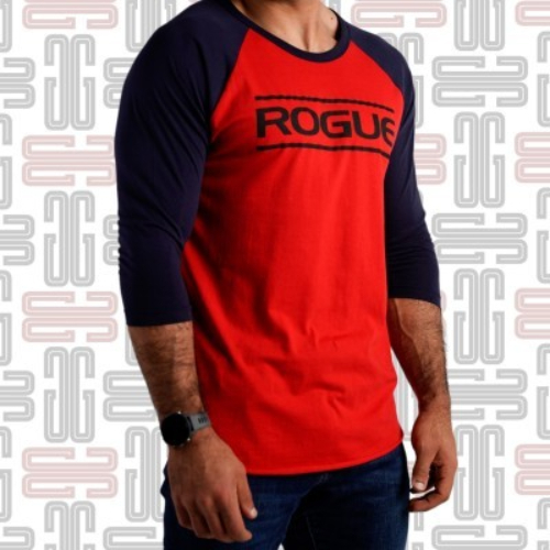 Rogue 3/4 Sleeve T-shirt - The Rogue 3/4 Sleeve Shirt is a flexible, breathable take on the classic two-color crewneck baseball tee. The Rogue logo is printed across the chest. Each shirt is made from a 50/50 cotton-poly blend material, and offers free range of movement in the gym + soft comfort for casual wear.