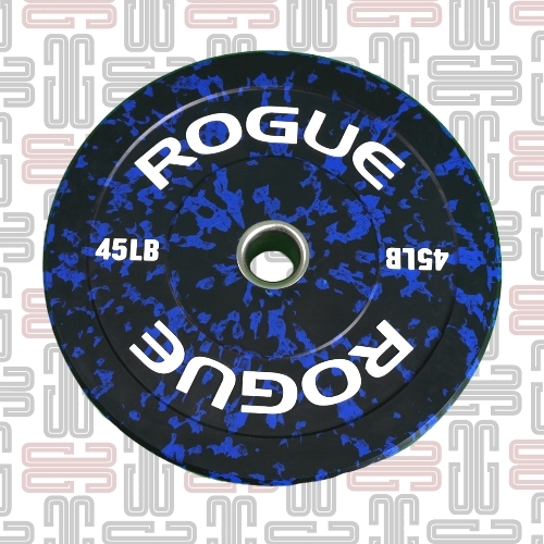 45LB Rogue Fleck Plates - Rogue Fleck Plates Rogue’s 90-durometer LB Fleck Plates are equipped with a 304 stainless steel hub insert (50.4mm diameter) and held to a strict +/- 1% weight tolerance standard. Built for long-term durability and minimal bounce on the drop, these quality bumpers also include a new black + color fleck finish—- a nice change-up from traditional full-color plates that still offers easy plate weight identification from a distance. Plate Breakdown: Weight, Color & Width 45LB - Black & Blue, 2.76”