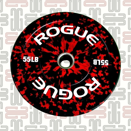 55LB Rogue Fleck Plates - Rogue Fleck Plates Rogue’s 90-durometer LB Fleck Plates are equipped with a 304 stainless steel hub insert (50.4mm diameter) and held to a strict +/- 1% weight tolerance standard. Built for long-term durability and minimal bounce on the drop, these quality bumpers also include a new black + color fleck finish—- a nice change-up from traditional full-color plates that still offers easy plate weight identification from a distance. Plate Breakdown: Weight, Color & Width 55LB - Black & Red, 3.02