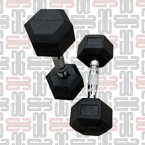 10LB Rogue Hex Dumbbells - Rogue Rubber Hex dumbbells (Pairs)This standard rubber hex design is a great, budget-priced option that still delivers on quality, performance, and longevity. The heavy-duty, rubber-encased heads minimize noise and limit wear and tear (to both the bells and your flooring), while the chrome-plated handle is ergonomically designed for a firm but comfortable feel in any grip style.All smaller Rogue Dumbbells up to 10LB feature a 25MM diameter handle, while those 12.5LB and up have a larger 35MM diameter handle.Dumbbell training has stood the test of time for good reason. Along with the versatility in weight choices for multiple athletes, a good set of bells can be used to duplicate nearly all types of barbell exercises, while also offering a wider range of single-arm, rehab-specific, and explosive movements in virtually any sized space—something not possible with bars or most weight room machines.