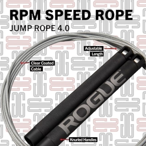 Rogue Speed Jump Rope 4.0 - The exclusive, Rogue-branded RPM Session Rope 4.0 introduces even more feats of precision engineering to upgrade one of the premier jump ropes in the industry—built for both the highest levels of competition and the daily grind. The Session 4.0 is lighter in weight than past models, and comes equipped with a new dual bearing system for smoother rotations along with a reinforced stem for added strength. These features—combined with RPM’s knurled aluminum handles, adjustable 12 ft. coated cable, and patented torque-reducing Dual Axis Rotation—create a workhorse speed rope that’s comfortable to use and reliably durable even under multi-athlete, high-intensity reps. The Session Speed Rope 4.0 is currently available from Rogue with Black handles each featuring Rogue branding in white. A microfiber carry bag is included for easy transport and storage.