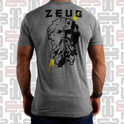 Zeus - Available in gray, this slim-cut crewneck shirt is Made in the USA from a soft cotton-poly-rayon tri-blend fabric. The Rogue logo is printed in black on the chest, and a special ZEUS graphic is featured on the back with a yellow lightning bolt for good measure. Material Type: 50% Polyester / 25% Cotton / 25% Rayon Care Instructions: Wash Cold, Dry Low