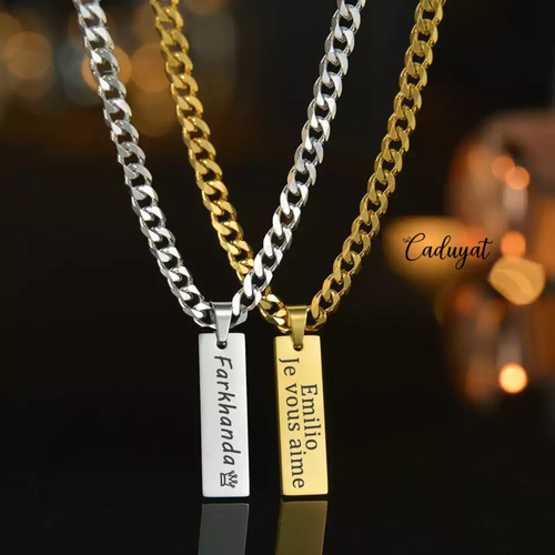 Caduyat  - Pendant - Laser Engraving - Pendant steel gold plated with laser engraving 
 Lifetime guarantee on color and engrave
 Please choose the line type based on table No. as shown in the picture and put the engraving details in the Notes