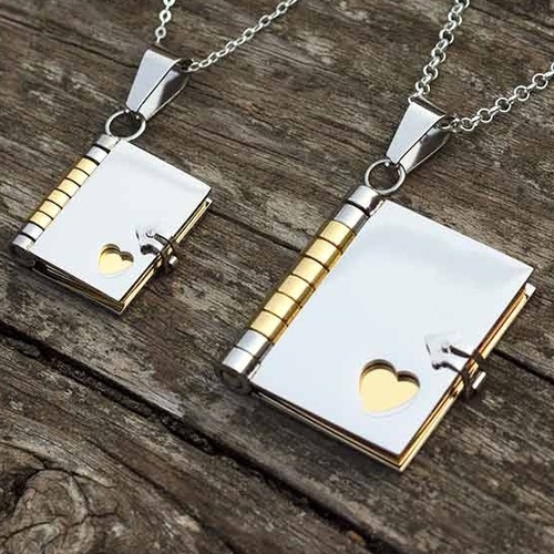 Caduyat  - Pendant Book (G) - Necklace steel gold plated with laser engraving Lifetime guarantee on color and engrave Please choose the line type based on table No. as shown in the picture and put the engraving details in the Notes